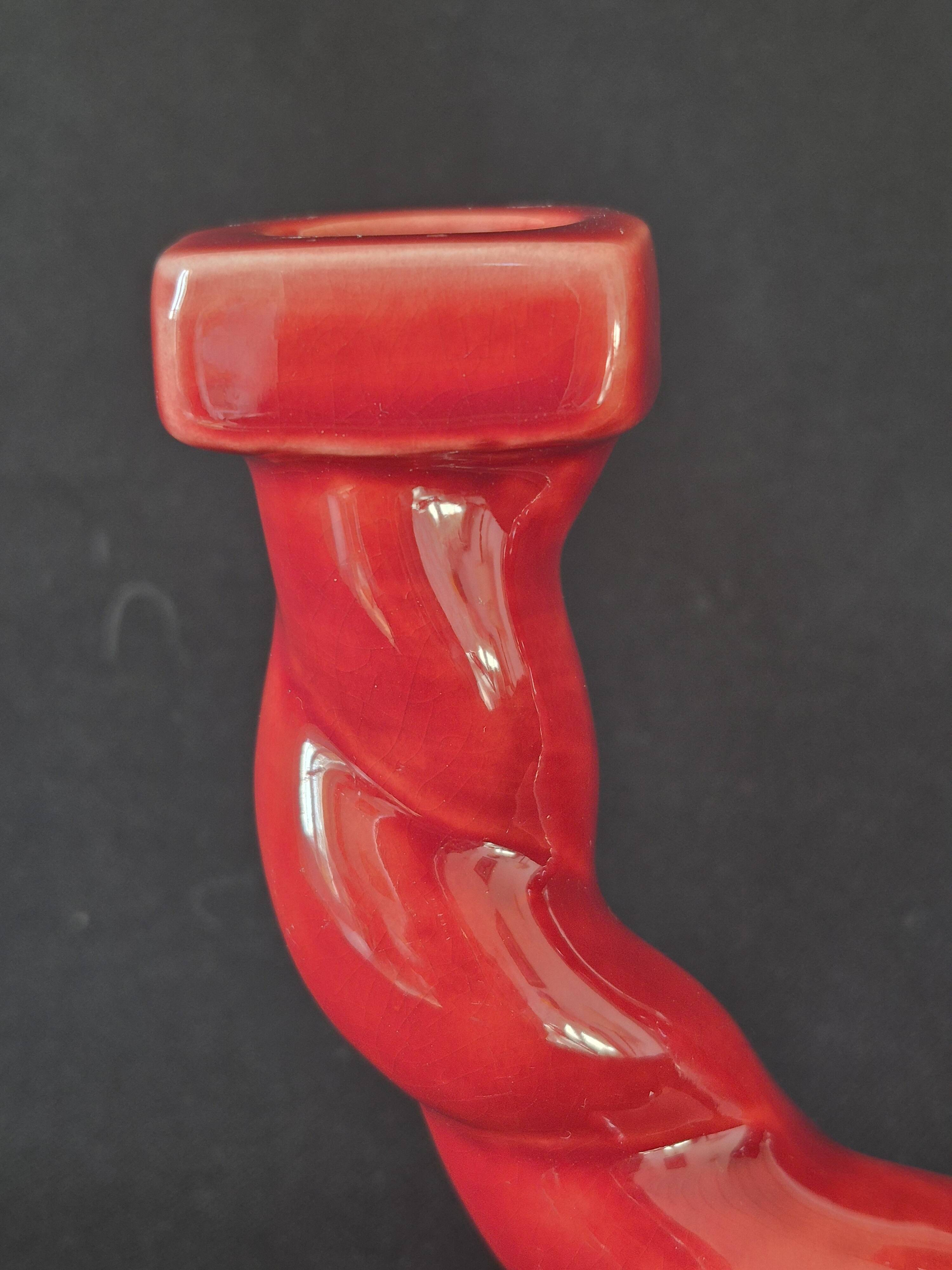 Ceramic chandelier, signed LONGCHAMP, twisted old red