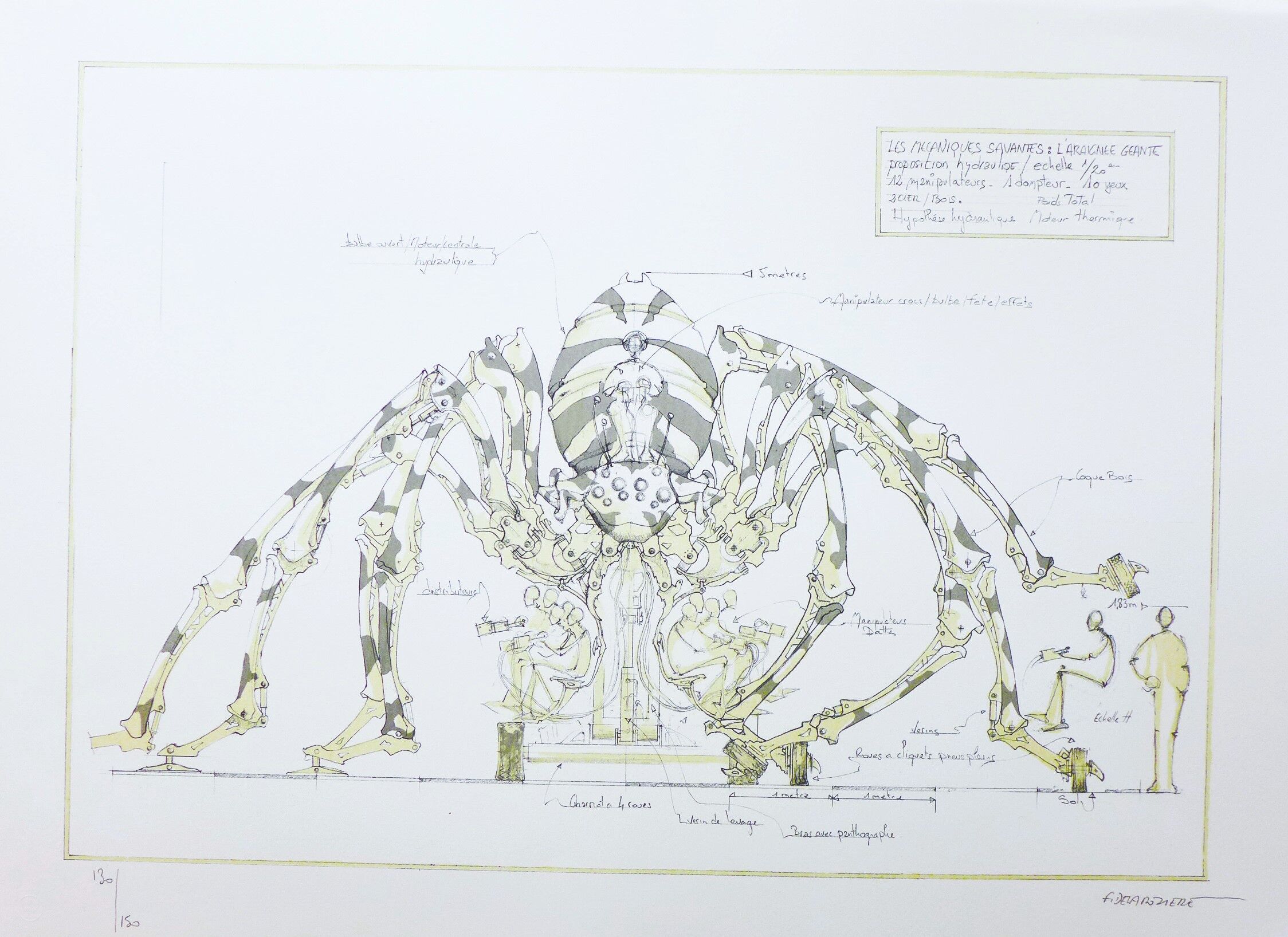 François delaroziere, l'araignée géante, 2008. original lithograph on rives paper. signed