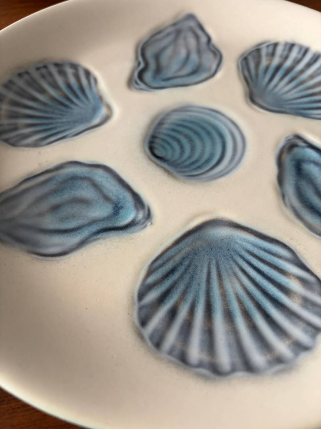 Set of blue ceramic oyster plates – Shellfish plates