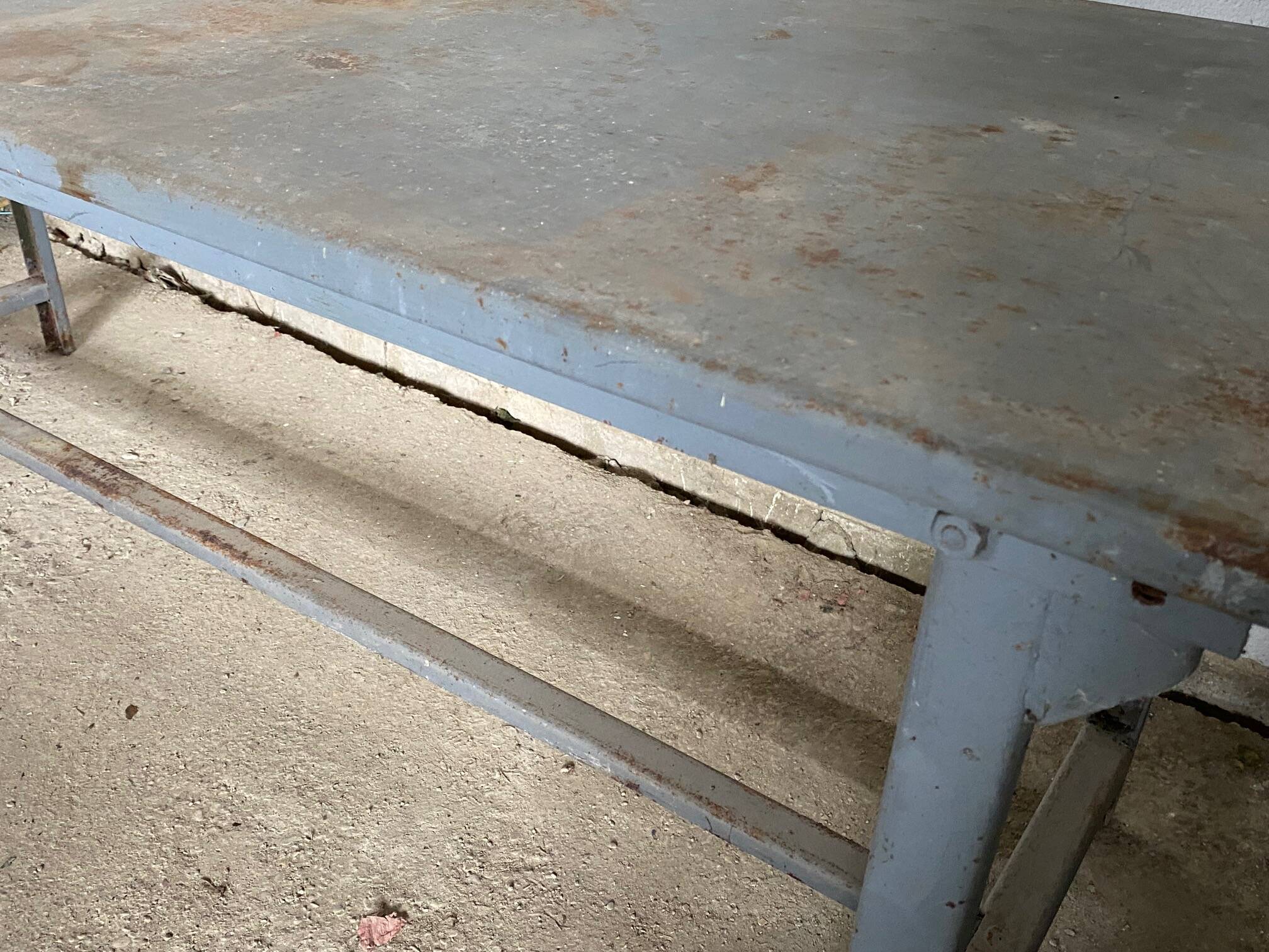Vintage industrial gray metal dining table 1950