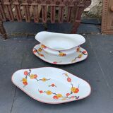 Serving dish and gravy boat in limoges porcelain, stamped b & cie limoges france