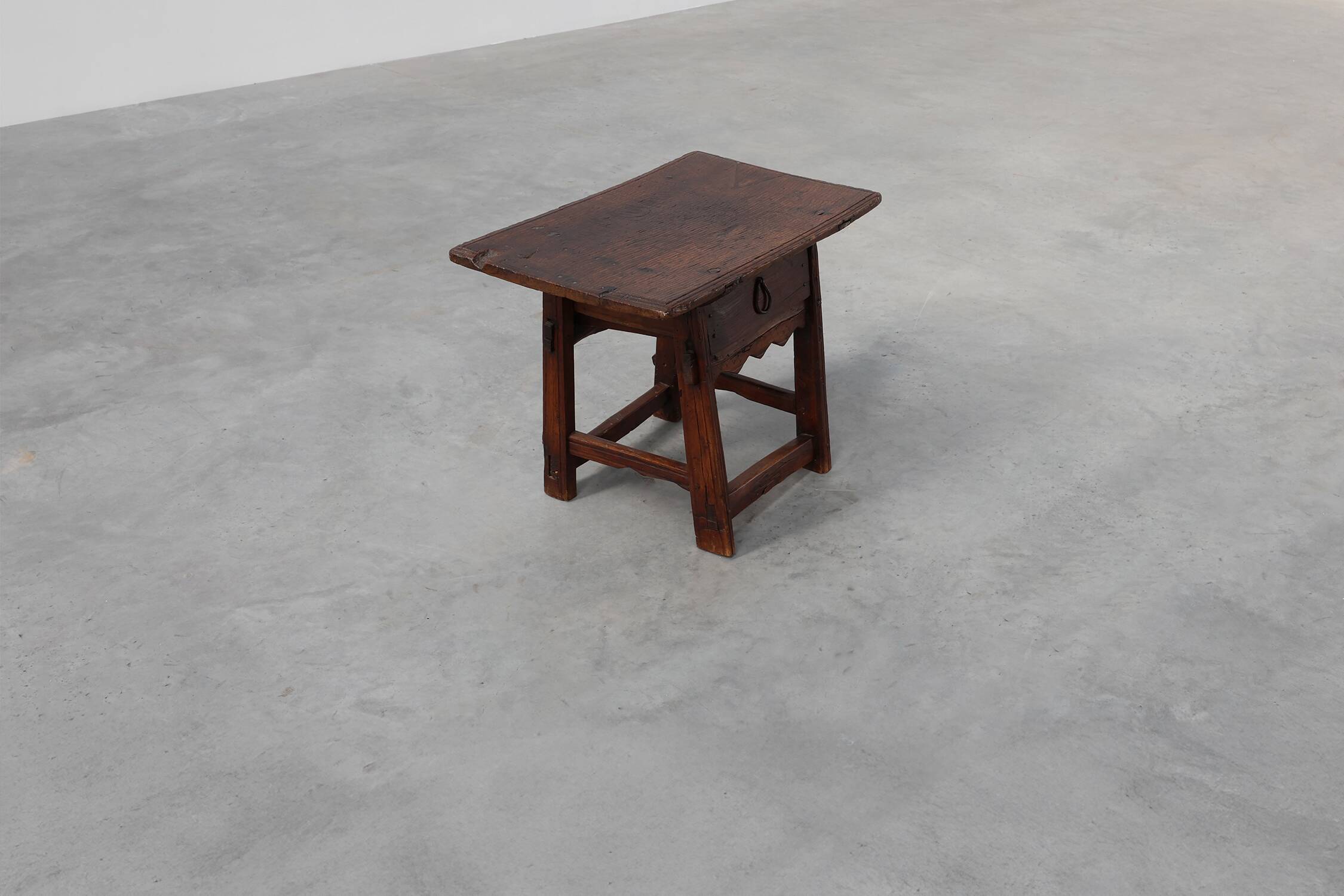 17th Century Spanish Oak Side Table with Drawer in Wabi Sabi Style