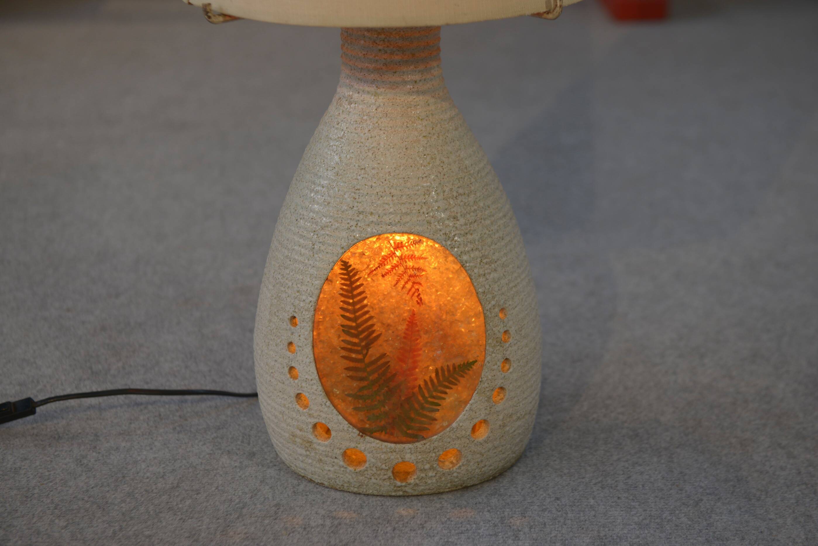 Accolay style lamp with tall beige shade, 1960s