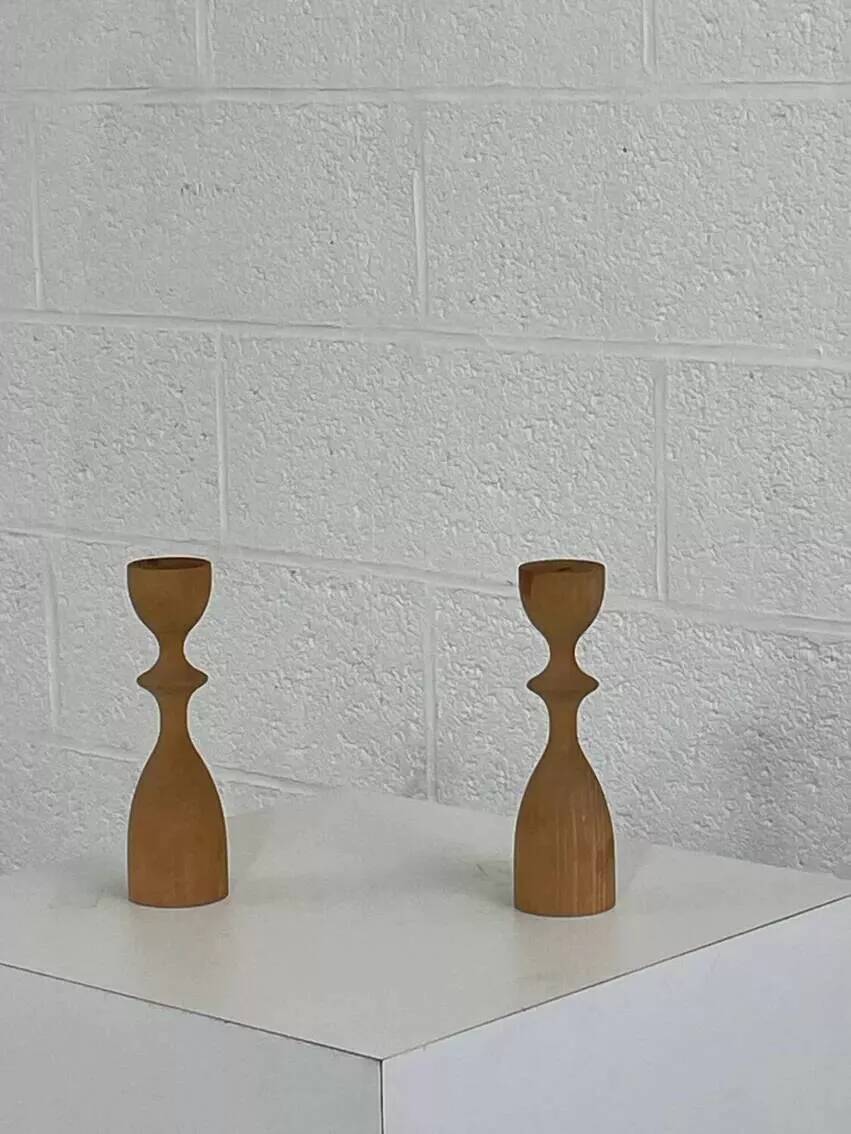 Pair of vintage wooden candlesticks