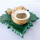 Servant Salt Pepper Mustard Ceramic DLG Vallauris Barbotine Escargot Leaf