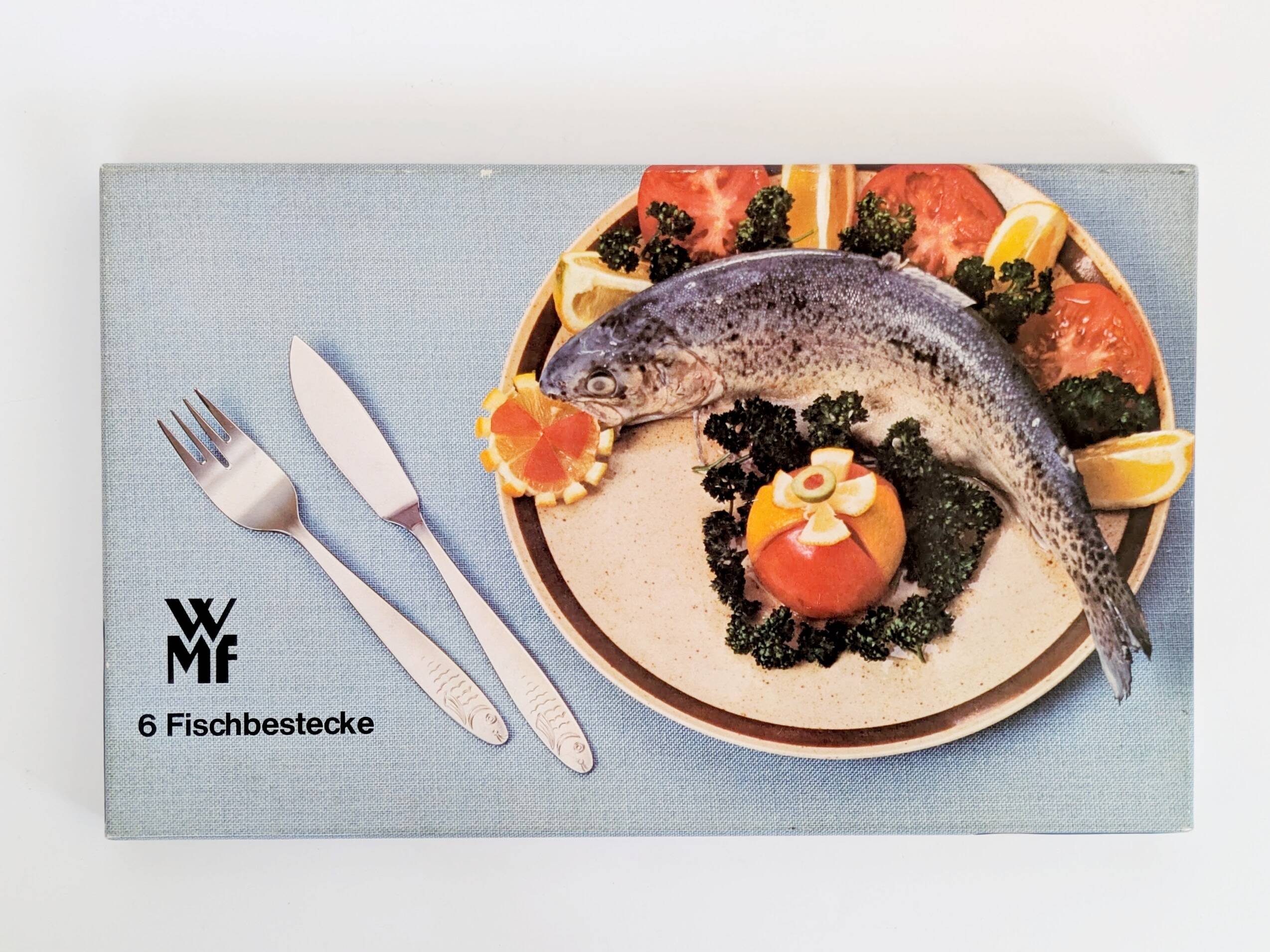 Service à poisson 12 pièces WMF inox avec coffret, années 60