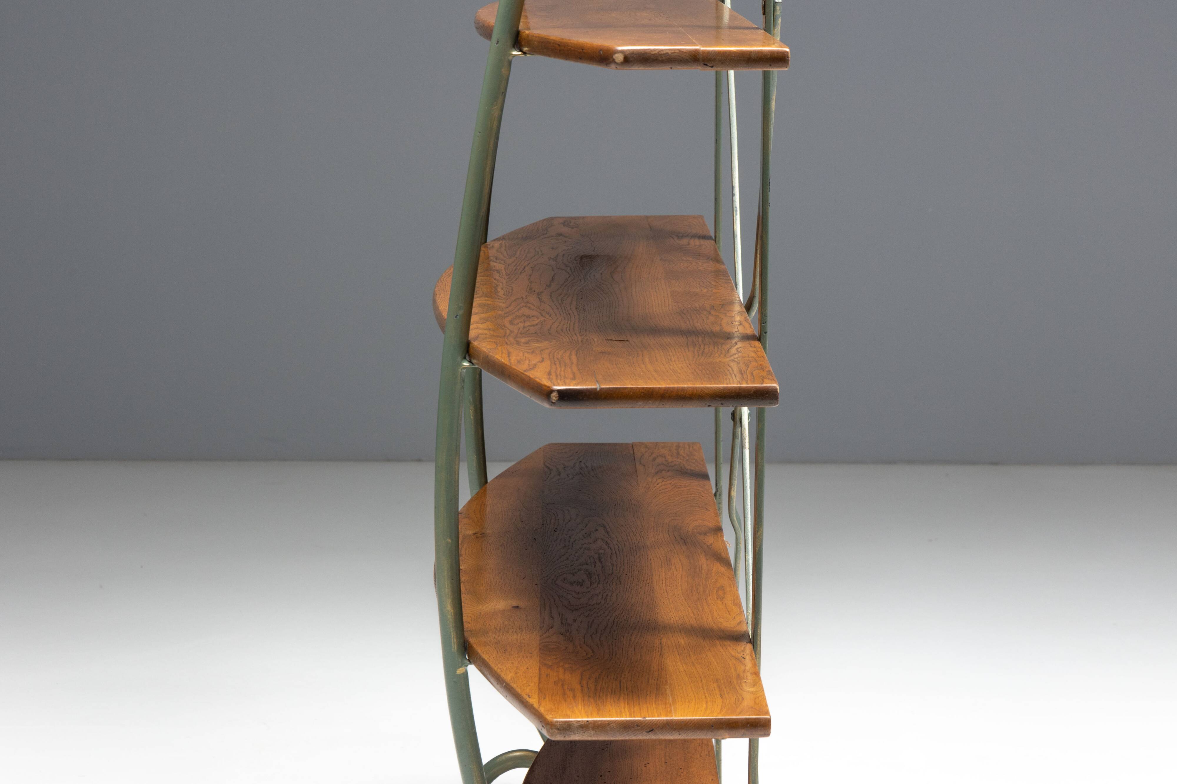 Bakery Display Rack with Iron Frame and Oak Shelves, France, 1920s