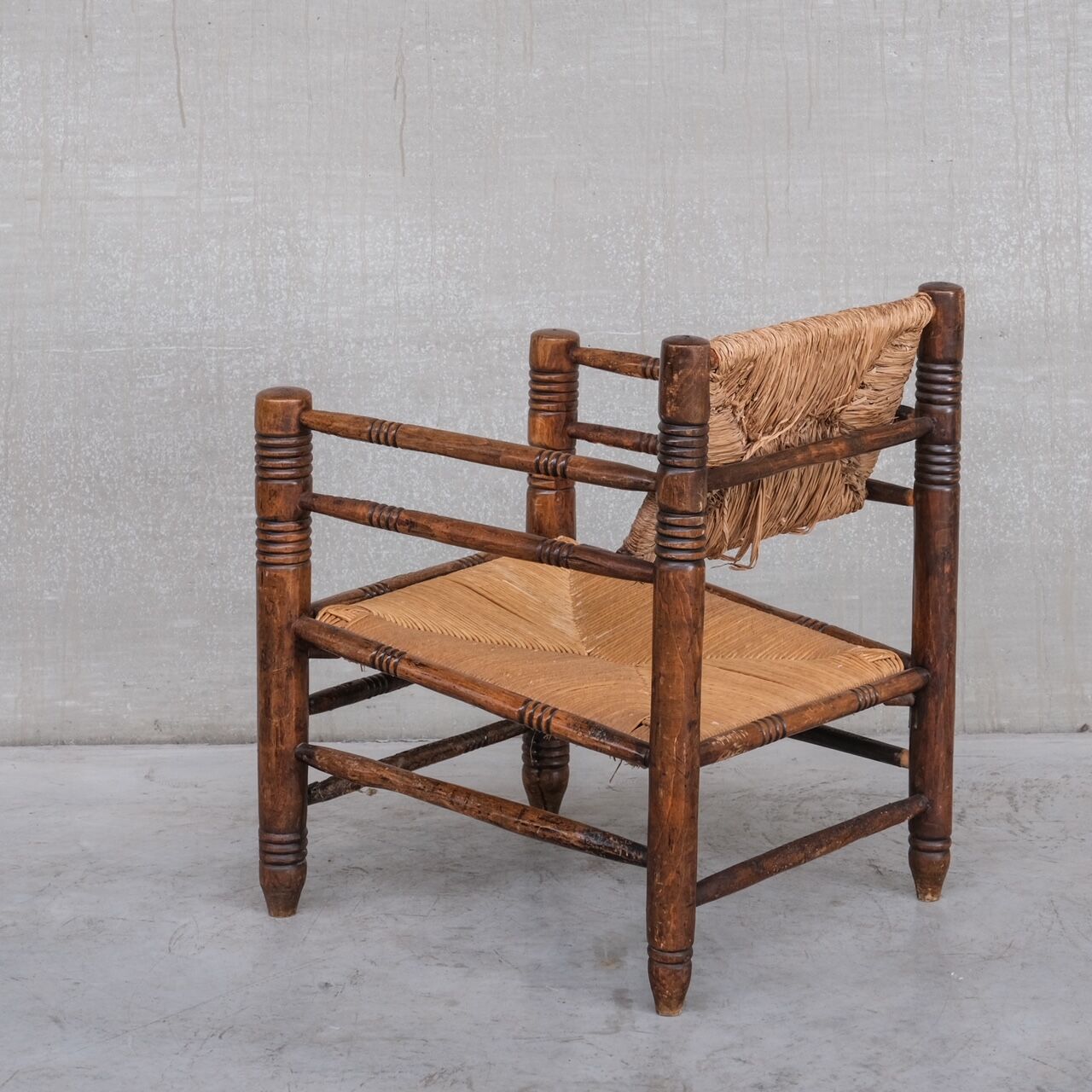 Mid-century rush oak french armchair
