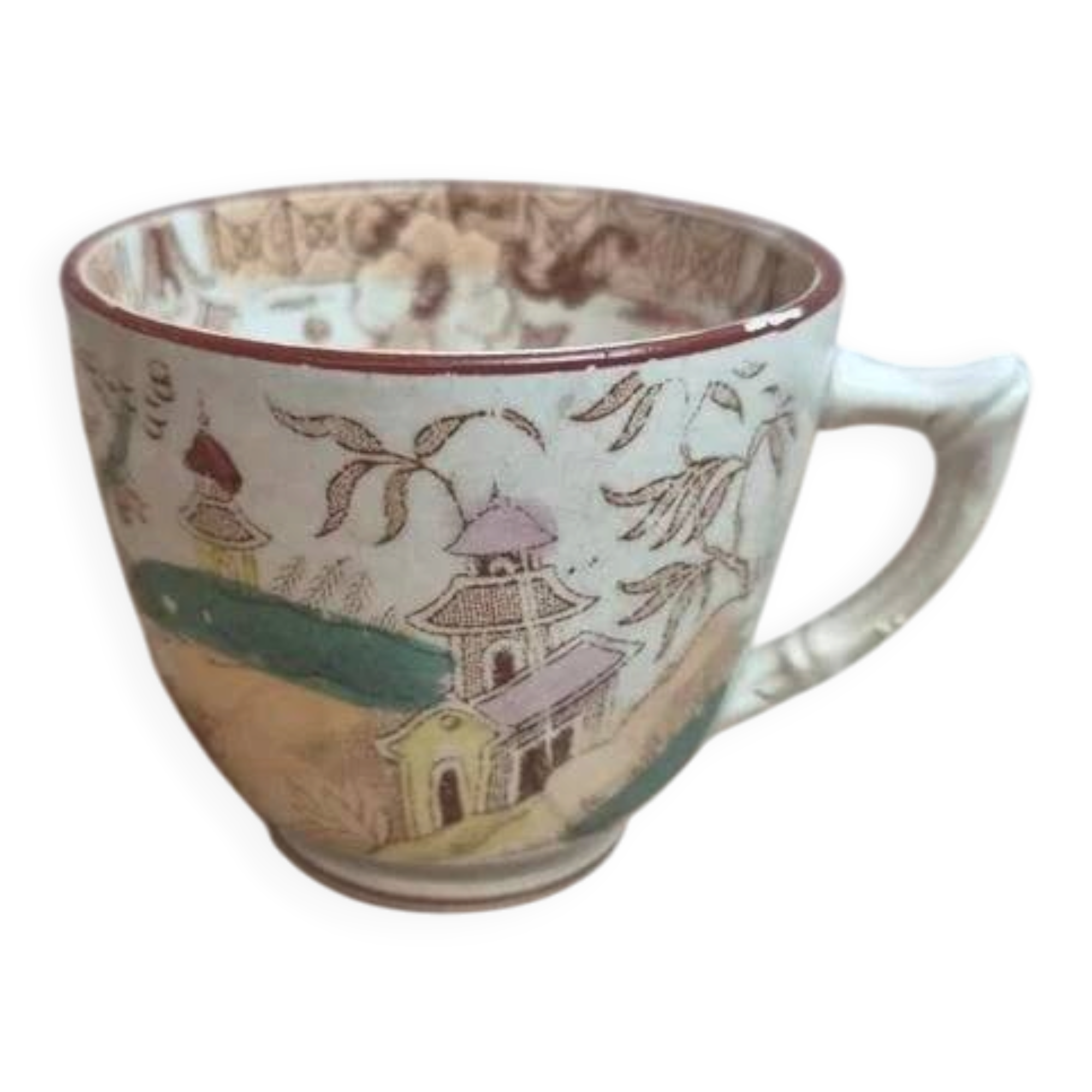Antique ironstone cup from Sarreguemines, Kyoto polychrome model.