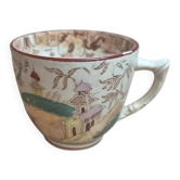 Tasse ancienne en terre de fer Sarreguemines modèle Kyoto polychrome
