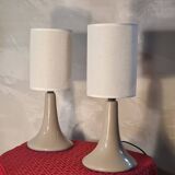 pair of taupe ceramic bedside lamps with linen lampshade 37x15