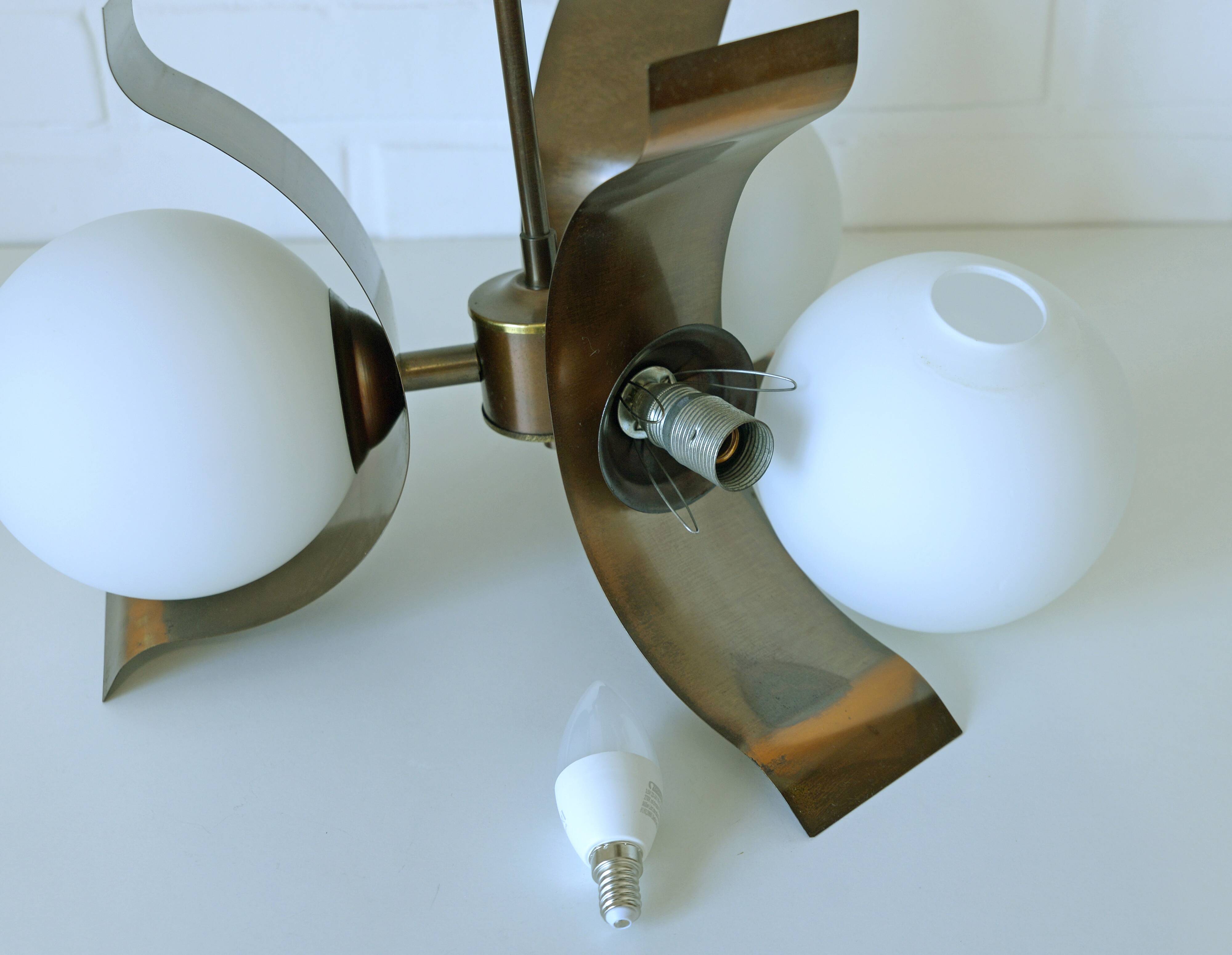 Vintage Pendant Light Yugoslavia 1970 Hanging Lamp Brutalist Copper Sputnik