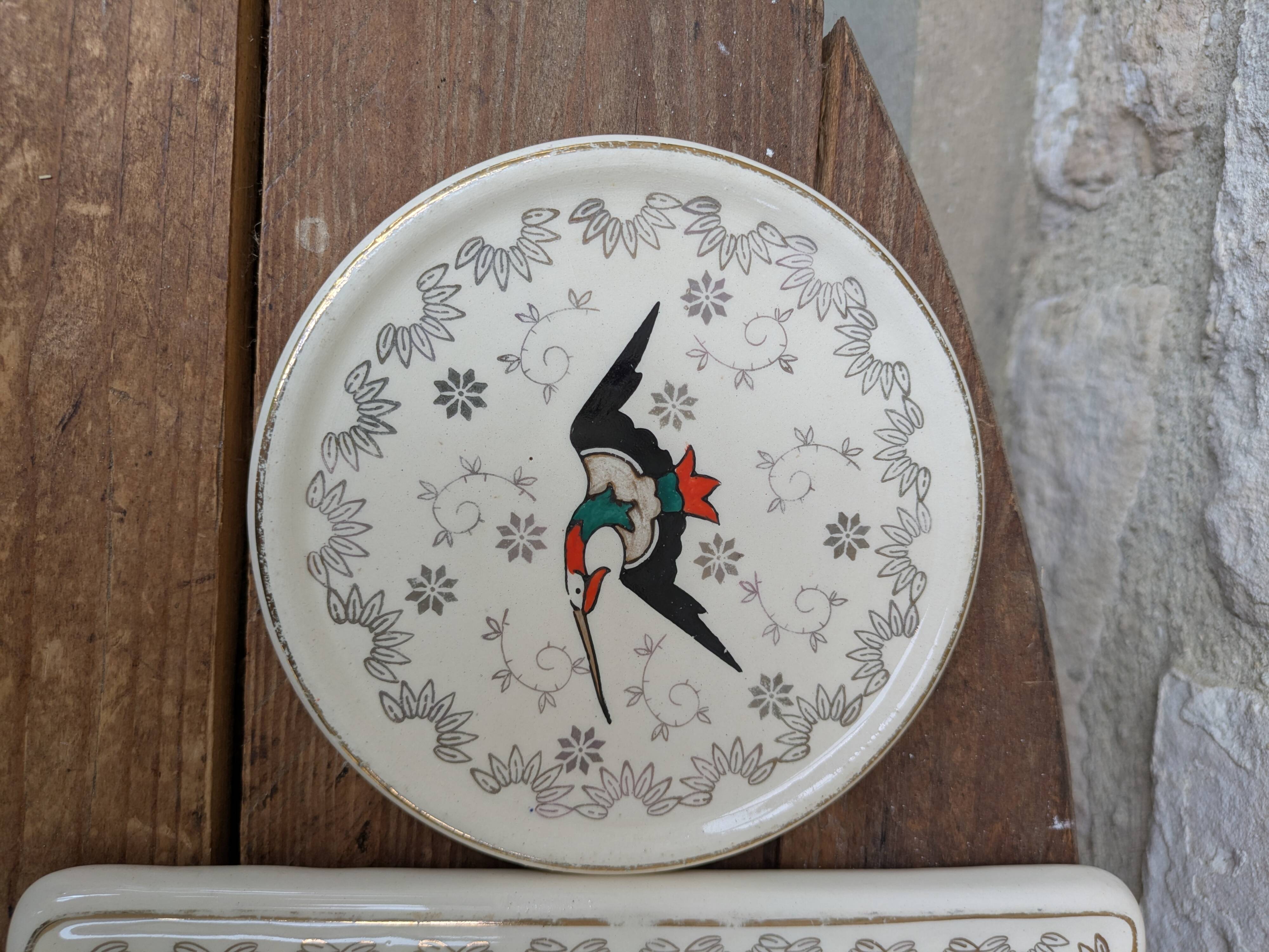 Dessous de plat et 2 dessous de bouteille Longwy modèle Chypre
