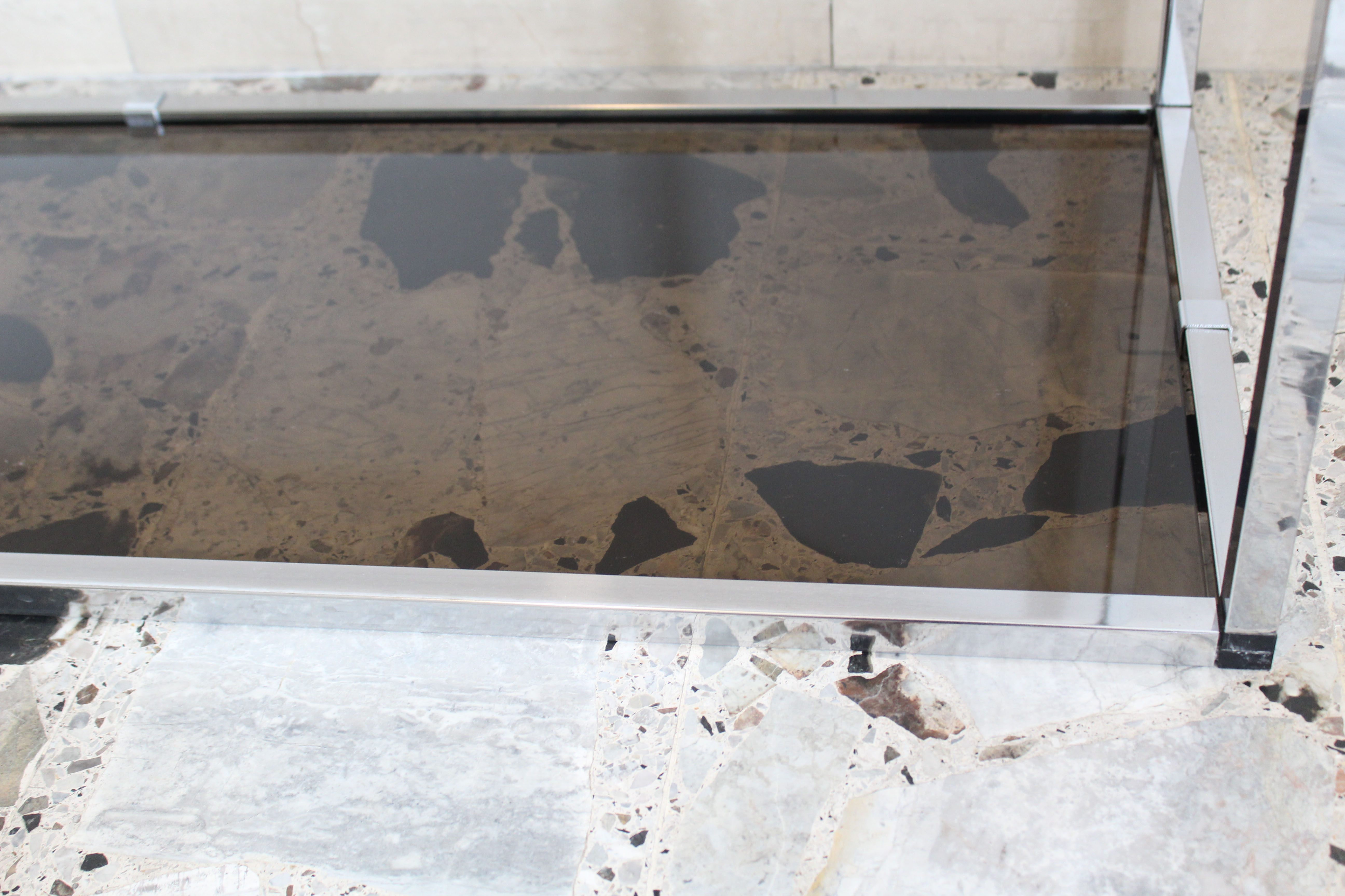 Console in chromed metal and smoked glass, Italy 70's