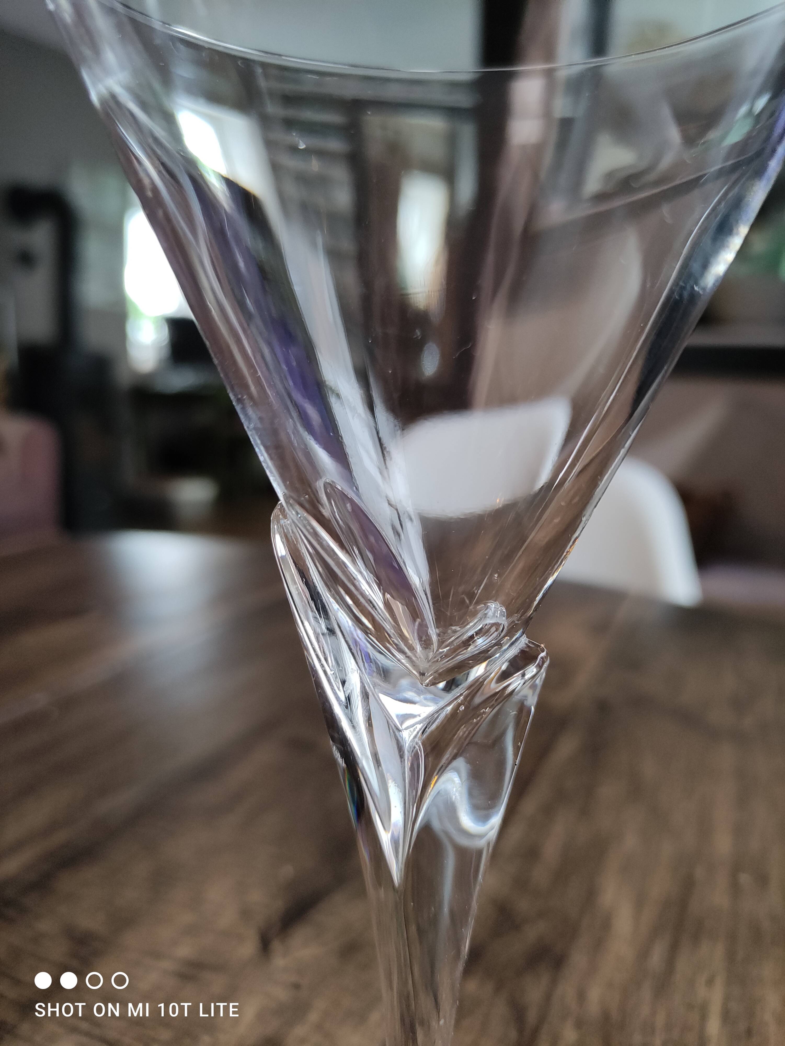 Set of 6 vintage white wine glasses in Light & Music crystal model Florian by Luigi Bormioli