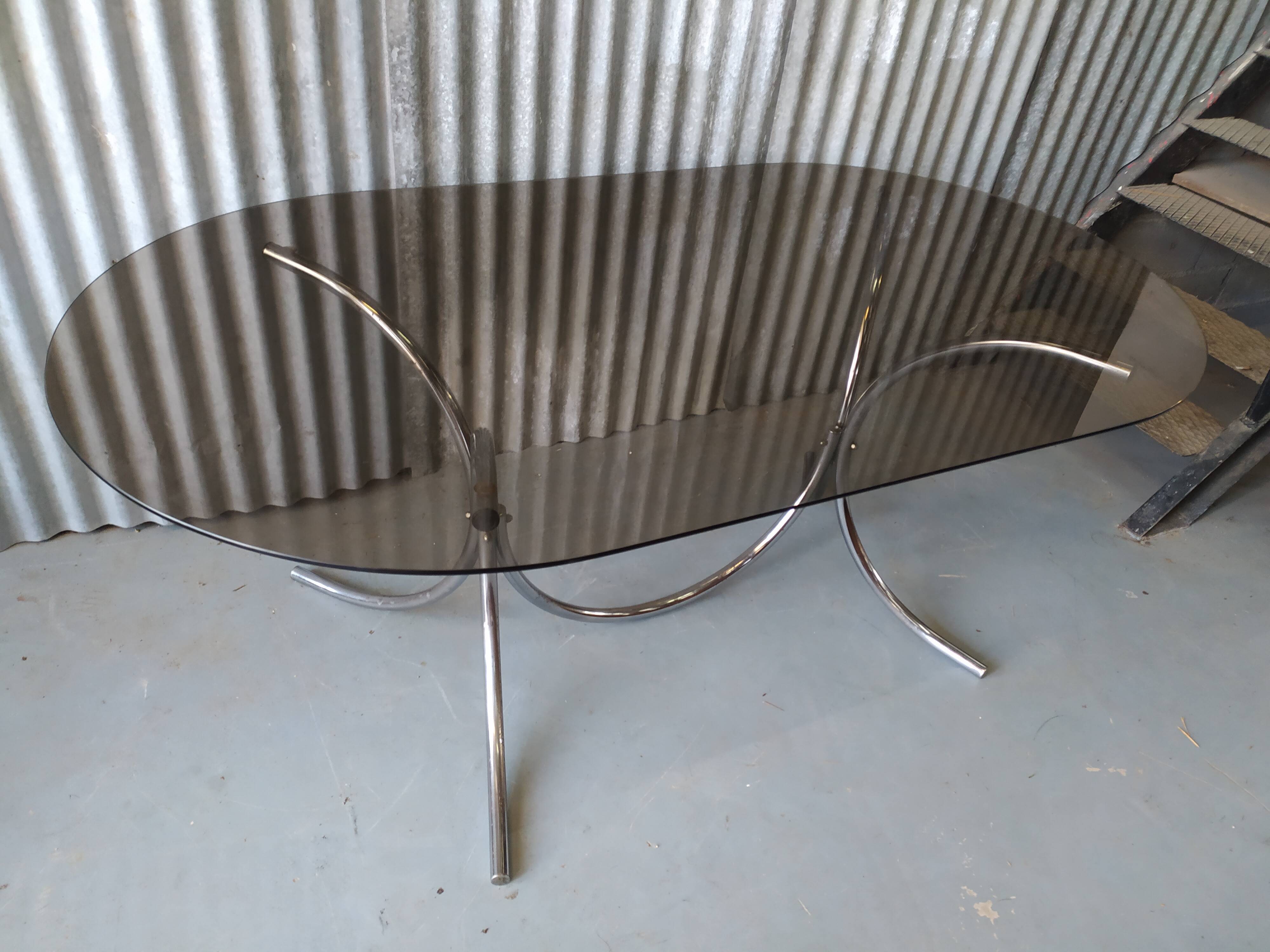Vintage chrome table and smoked glass