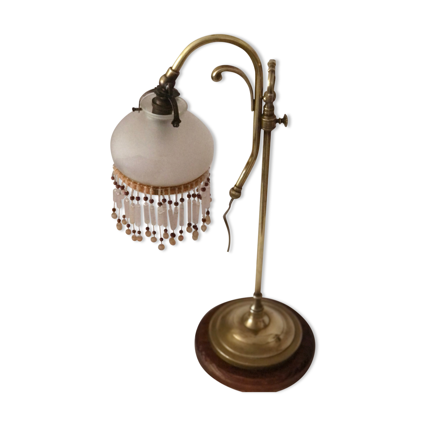 Old lamp adjustable on foot tulip golden brass.