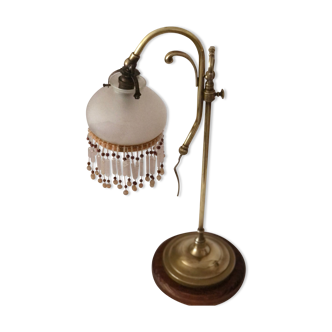 Old lamp adjustable on foot tulip golden brass.