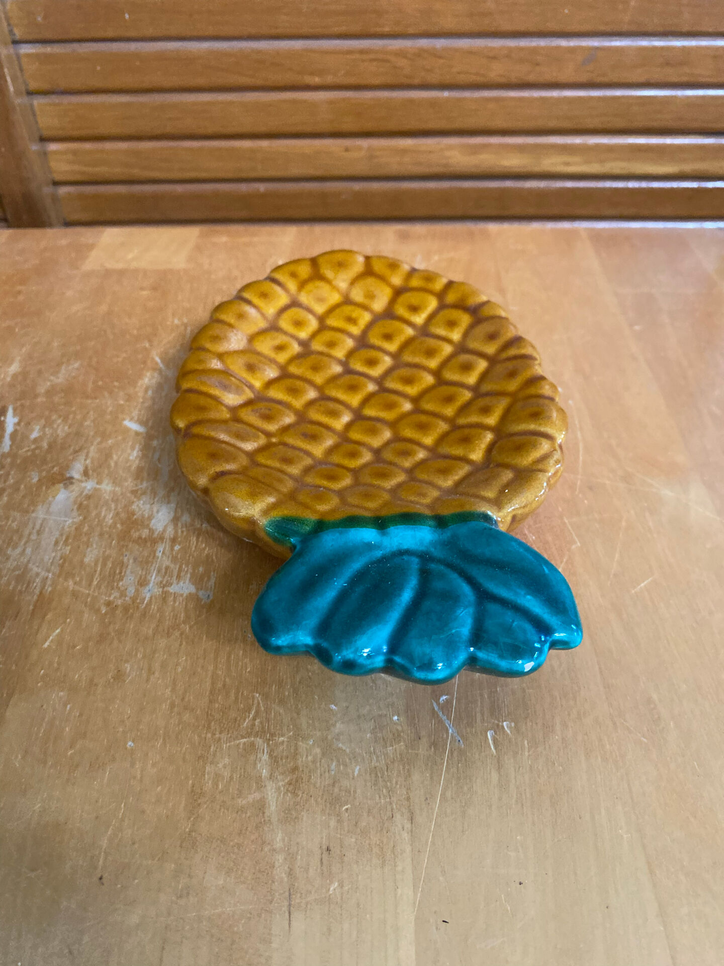 Vintage polychrome ceramic pineapple shaped butter dish vallauris #e