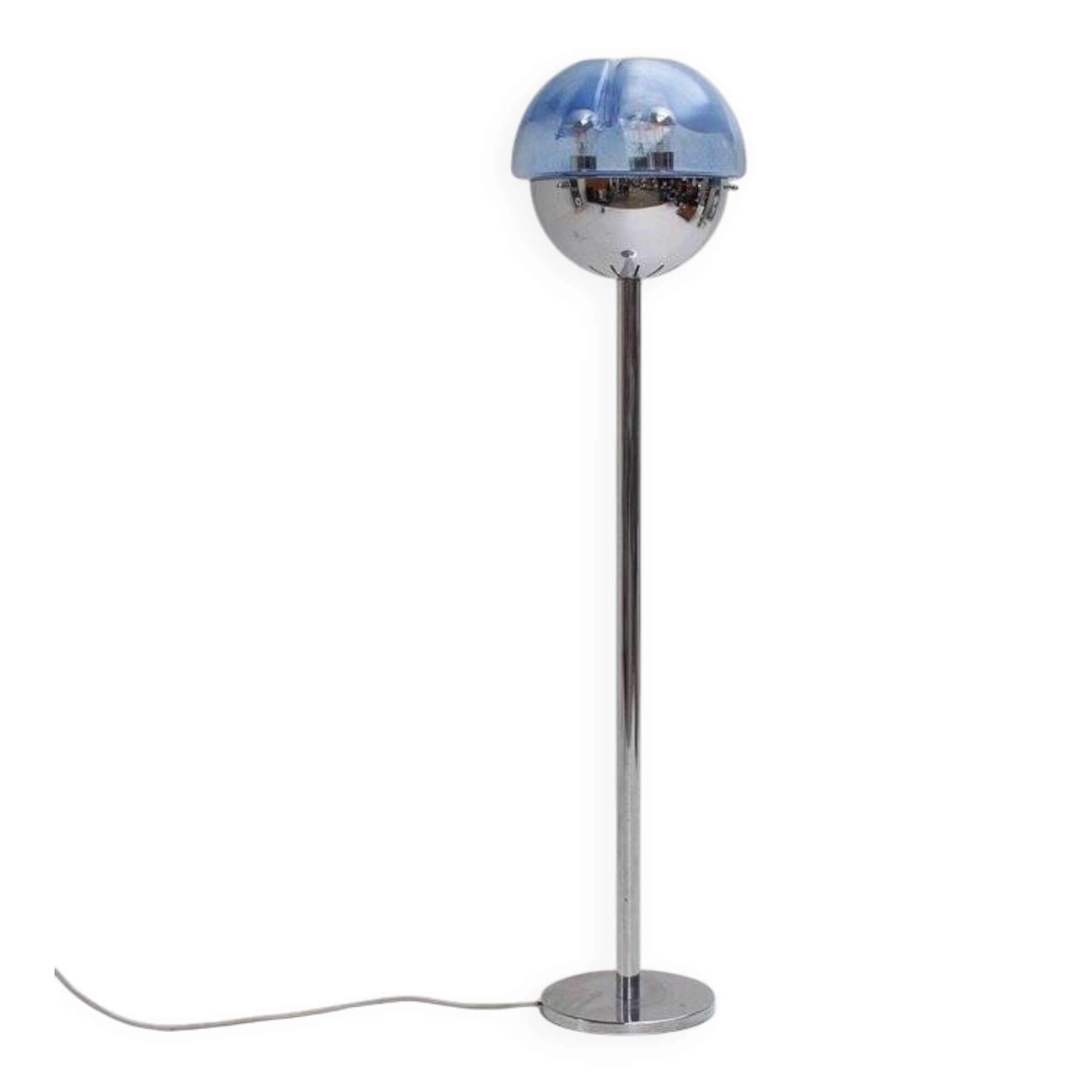 Lampadaire en chrome et verre de Murano bleu, 1970s