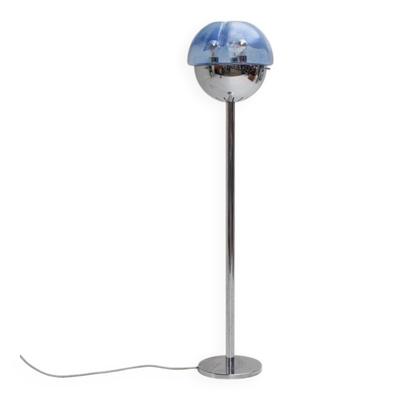 Lampadaire en chrome et verre de Murano bleu, 1970s