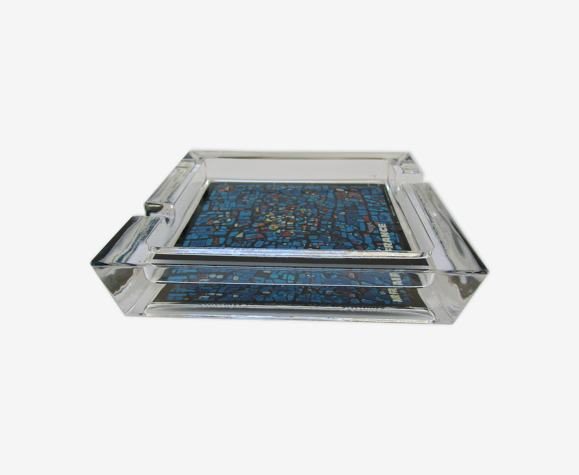 Cendrier verre épais décor bleu Air France années 70