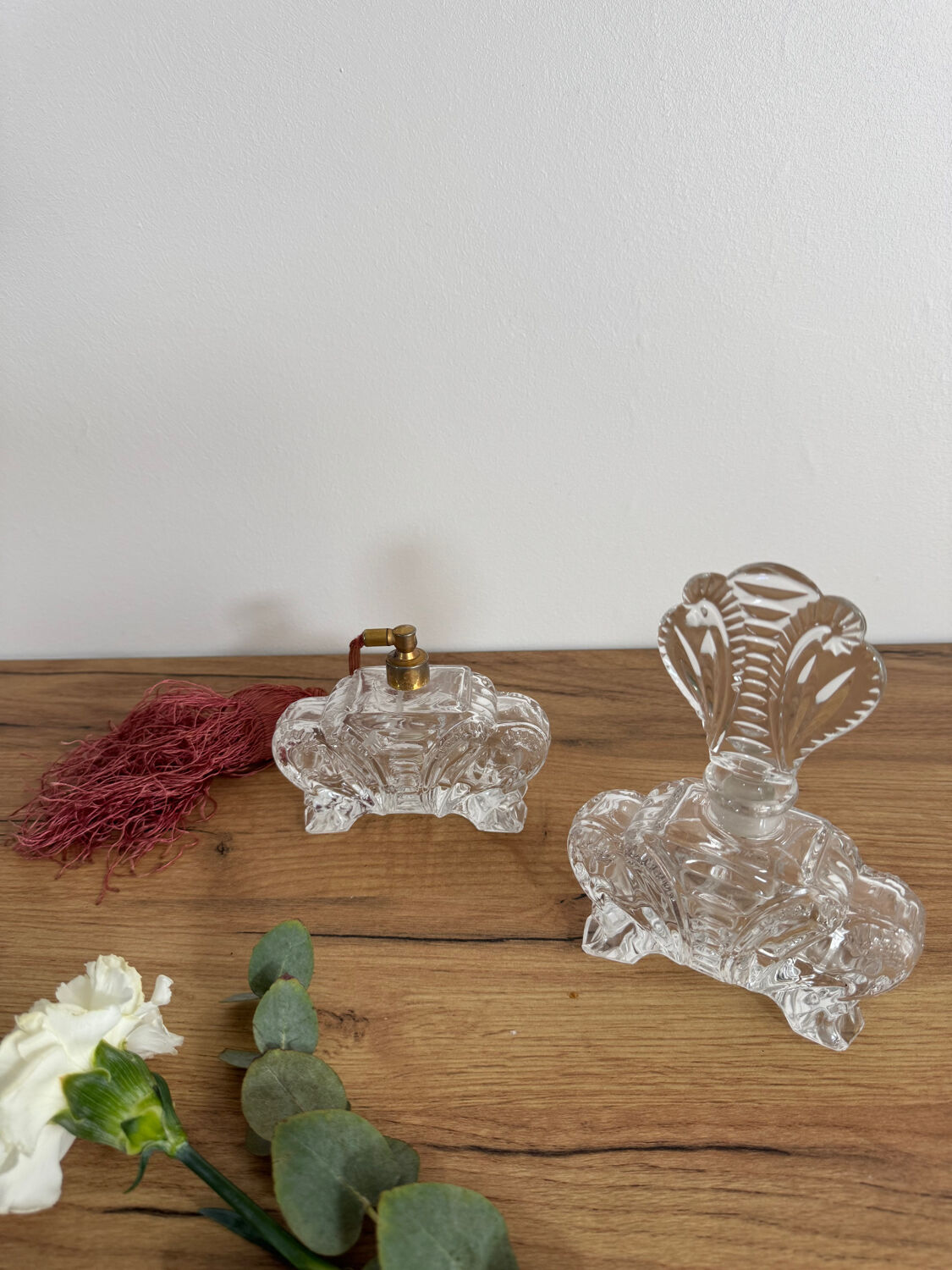 Vintage perfume bottle and spray.