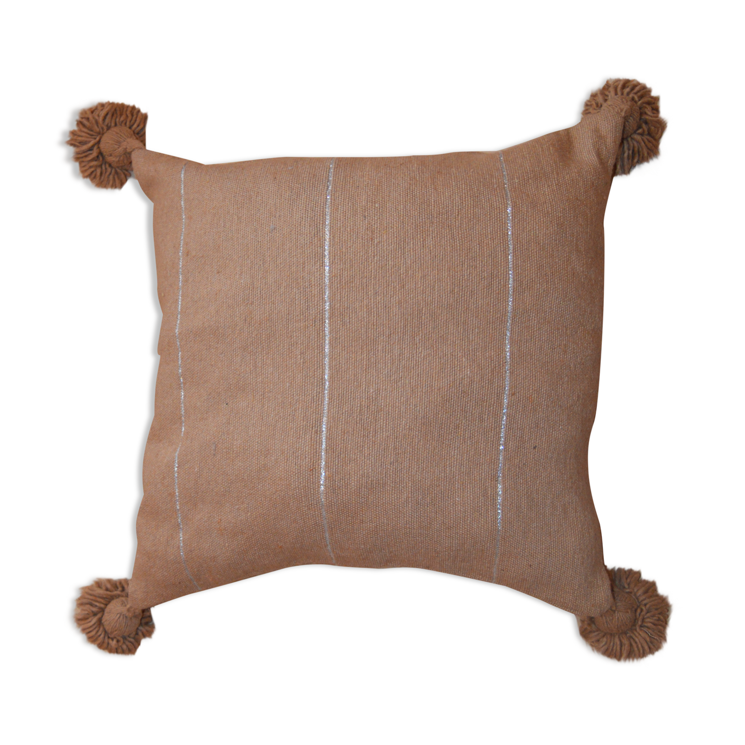 Moroccan pompon pillow 48x48cm brown