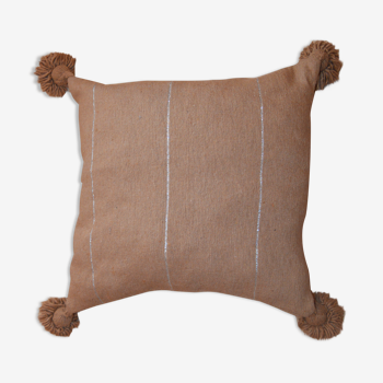 Moroccan pompon pillow 48x48cm brown