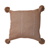 Coussin pompon marocain 48x48cm marron