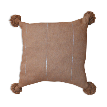 Coussin pompon marocain 48x48cm marron