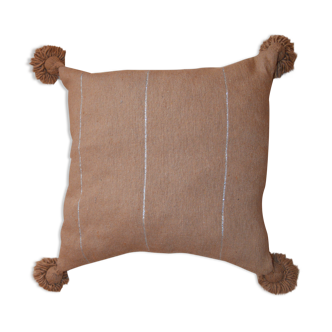 Moroccan pompon pillow 48x48cm brown