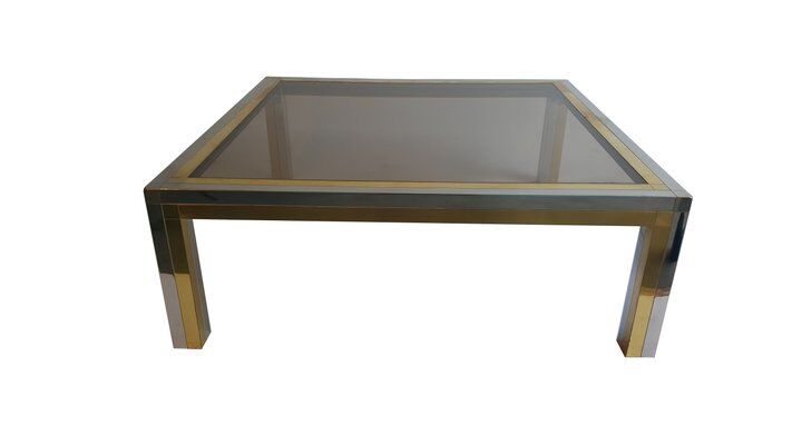 Coffee table in chromed metal and brass