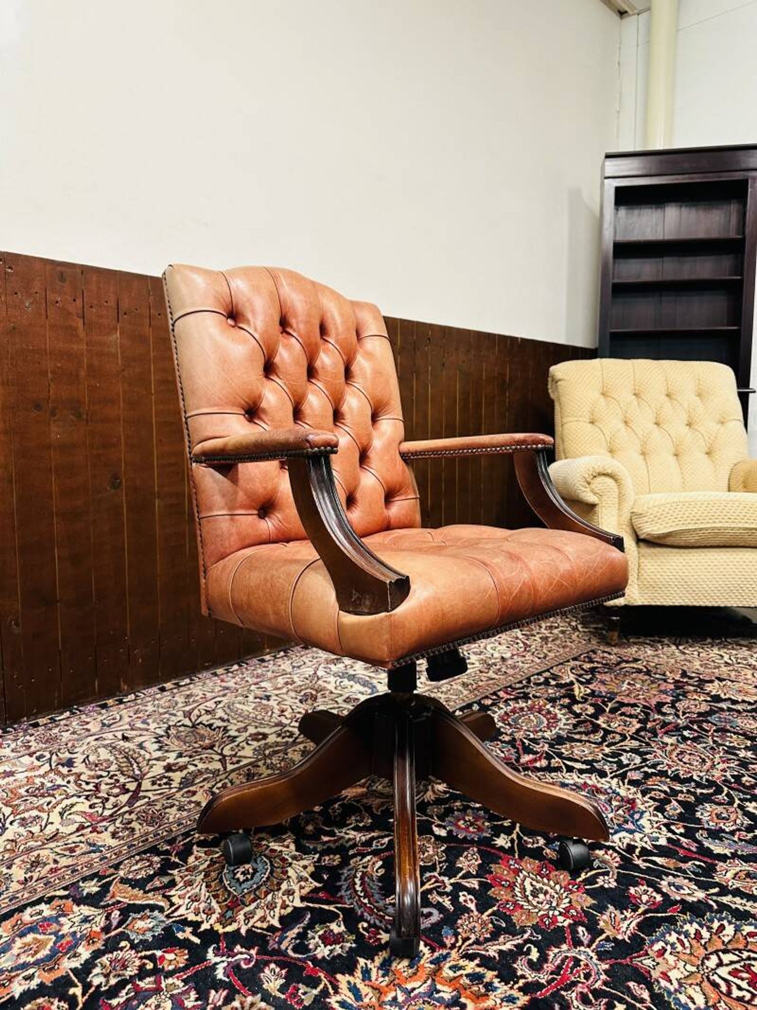 English Chesterfield Salmon color President Chair Office chair