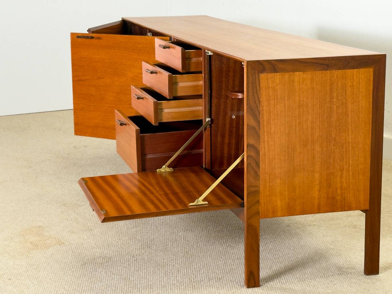 Mid-Century Sideboard by Meredew (Brown Leather Handles)