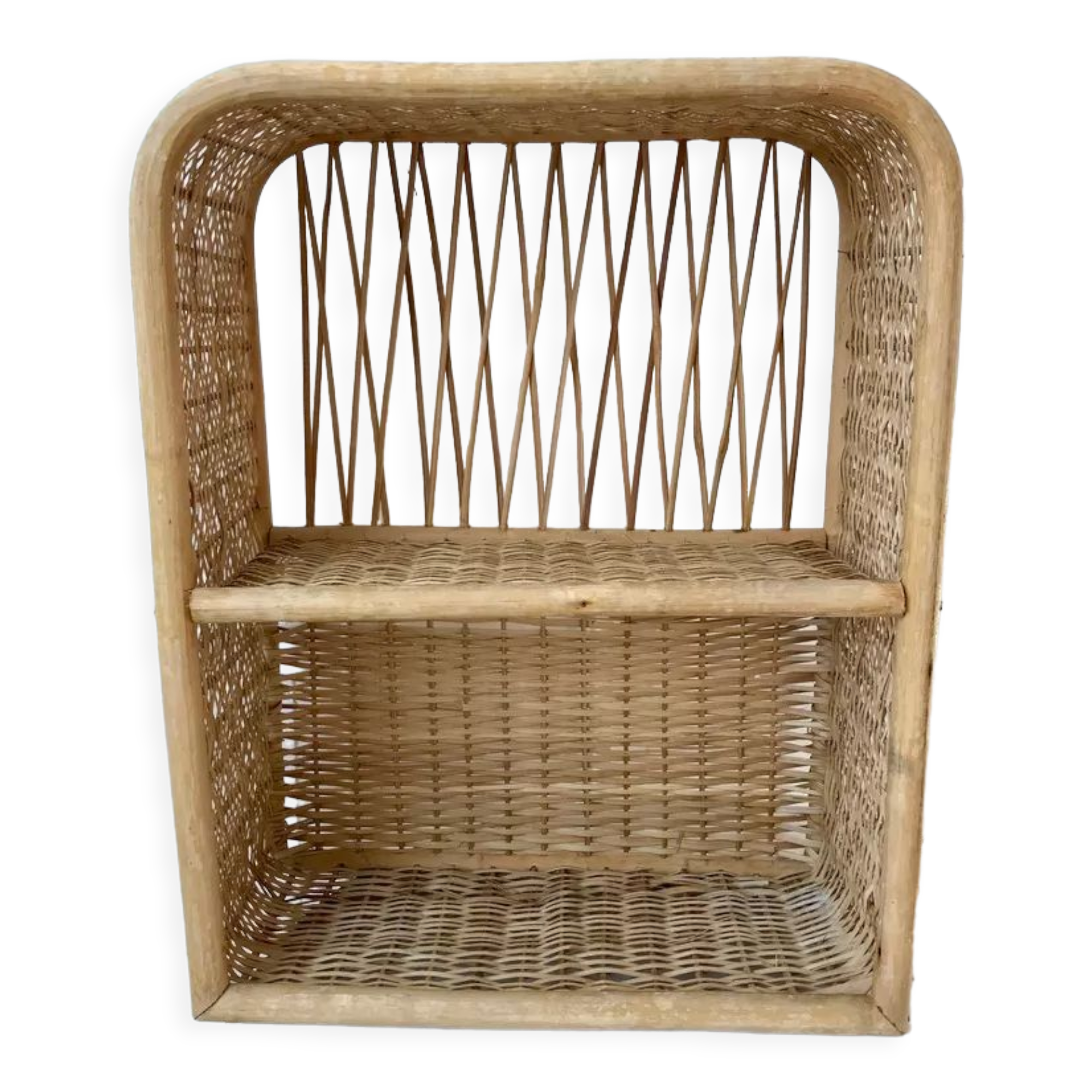 Rattan and light bamboo shelf 60s-70s