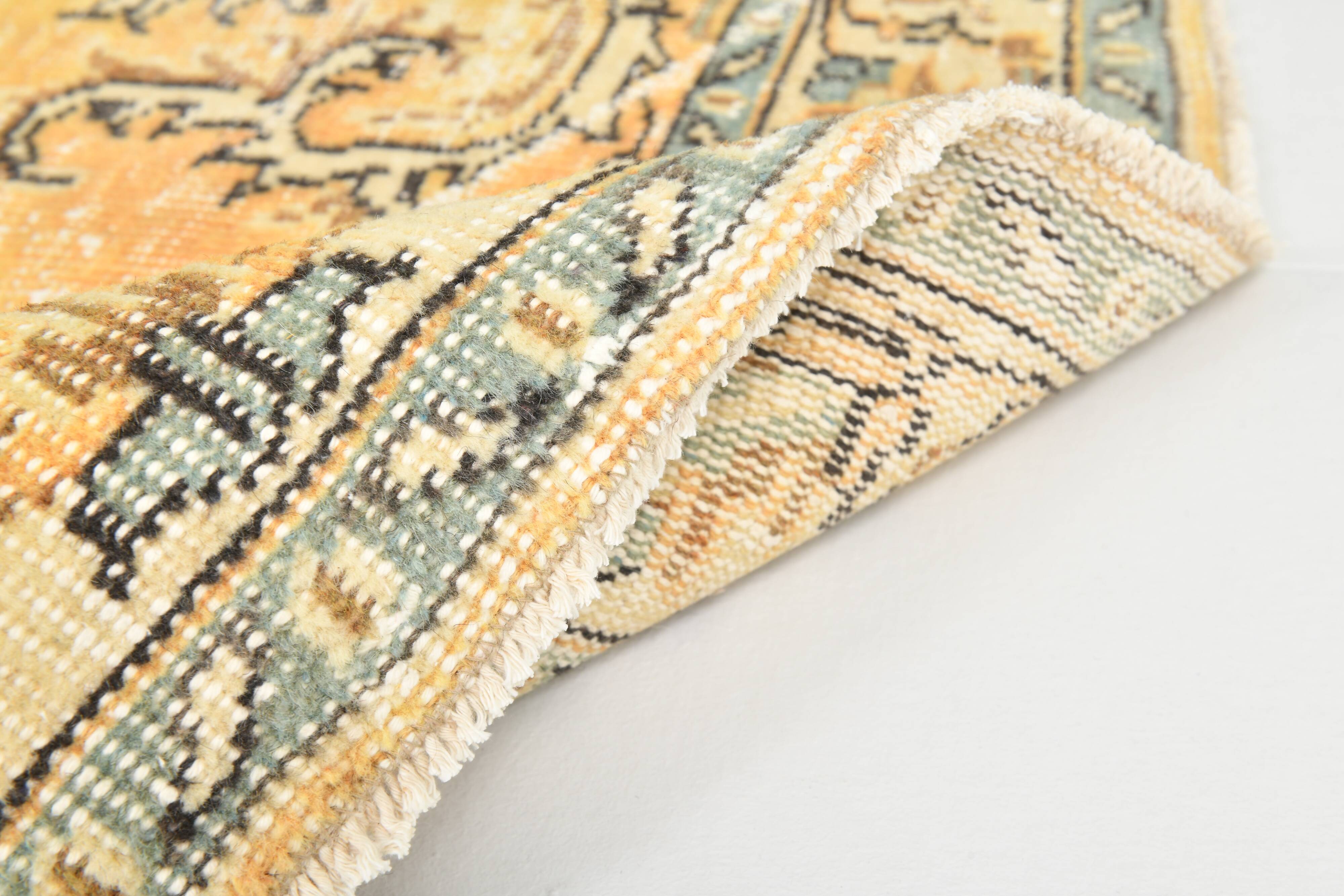 5x9 Vintage Yellow & Green Oriental Turkish Rug, 157x273Cm