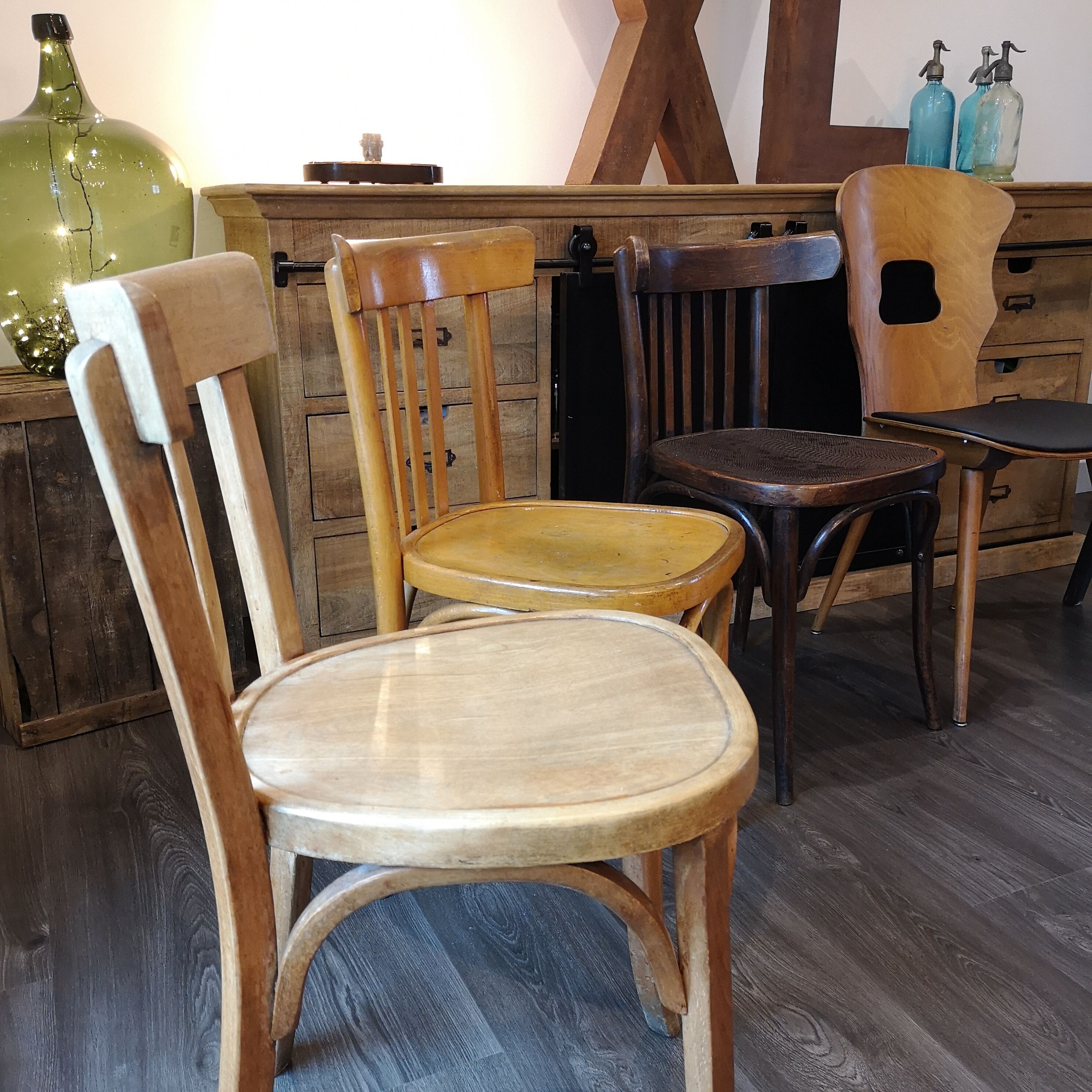 Series of 6 Bistro chairs dismatched Baumann and Fischel
