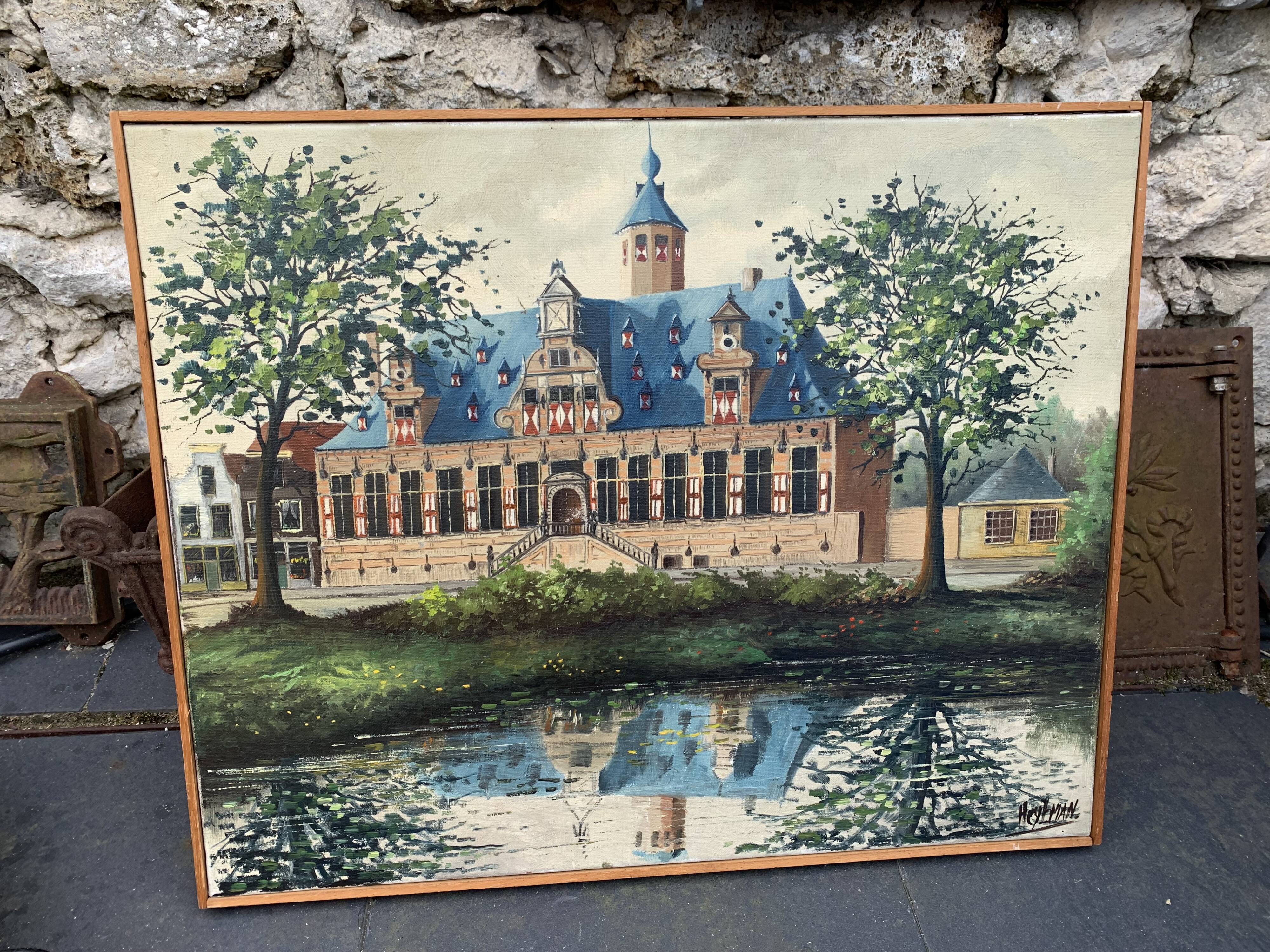 Painting monument architecture netherlands signed by Willem Heytman vintage