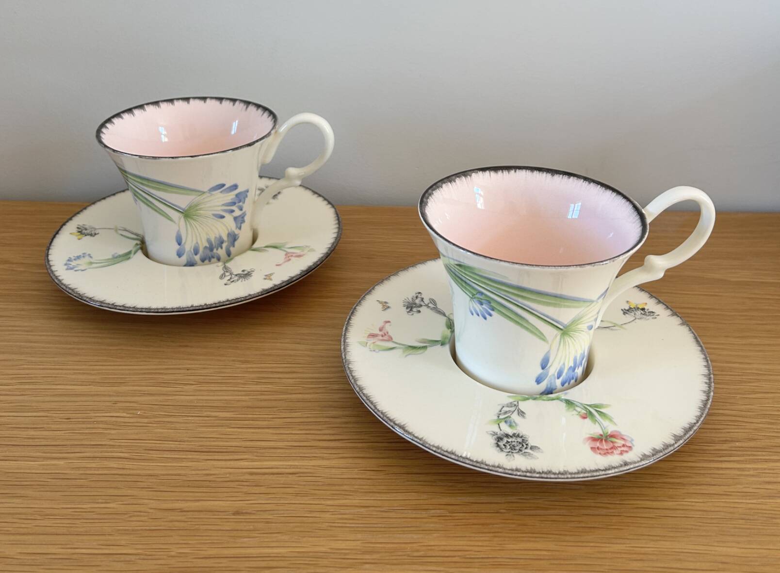 KG Lunéville Garden of Bagatelle tea cups MURAT