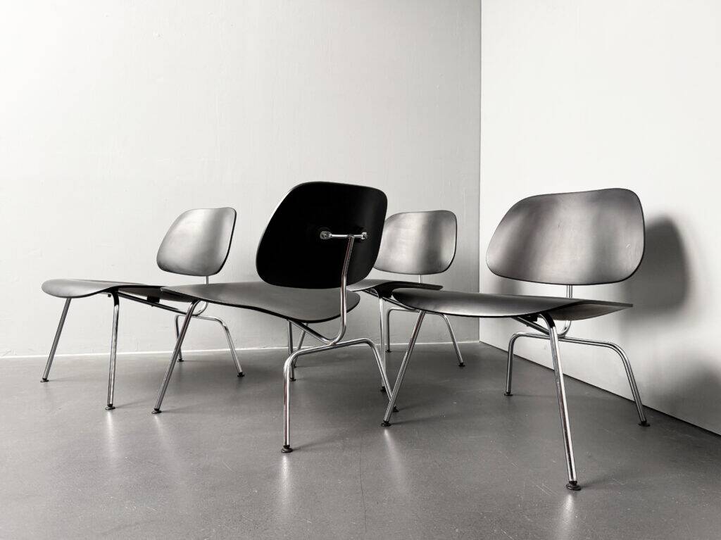 Set of 4 LCM chairs made of chrome-plated metal with black plywood by Charles & Ray Eames for Herman Miller, Germany, 1960s