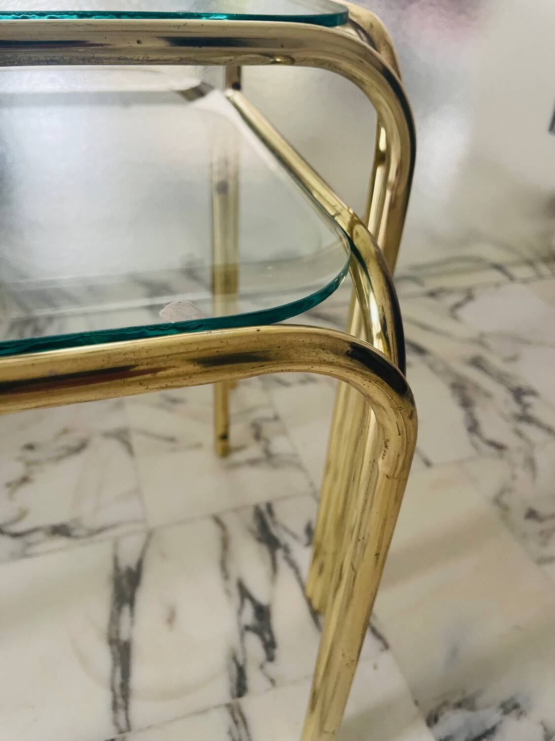 Vintage nesting coffee table in gold-plated metal, brass-style, circa 1970