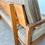 Old wooden sofa vintage brutalist design 60s
