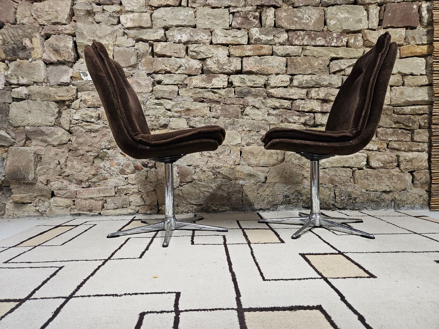 Pair of vintage velvet armchair chair 1970"