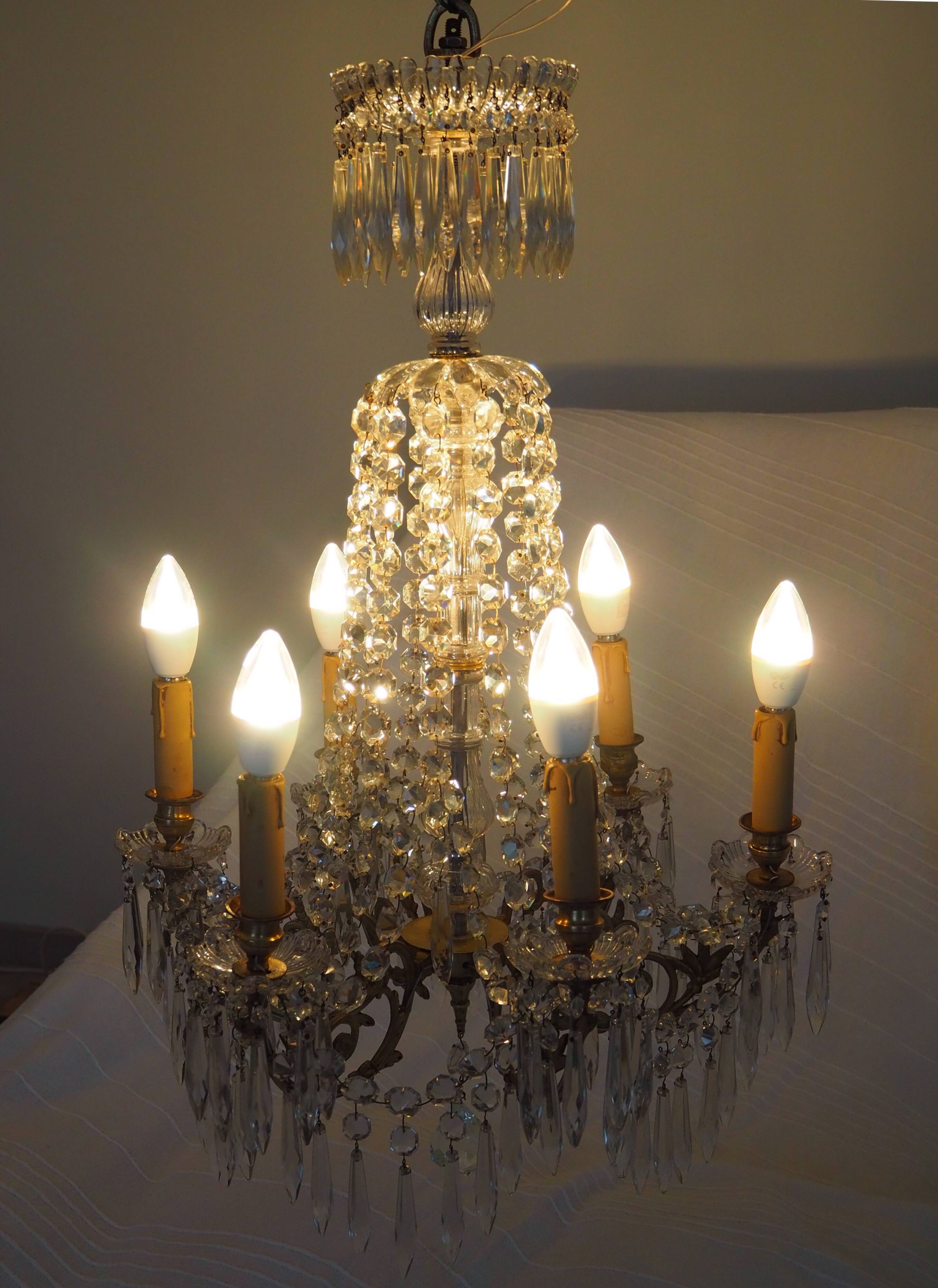 Napoleon III chandelier with crystal pendants, signed Portieux 19th century