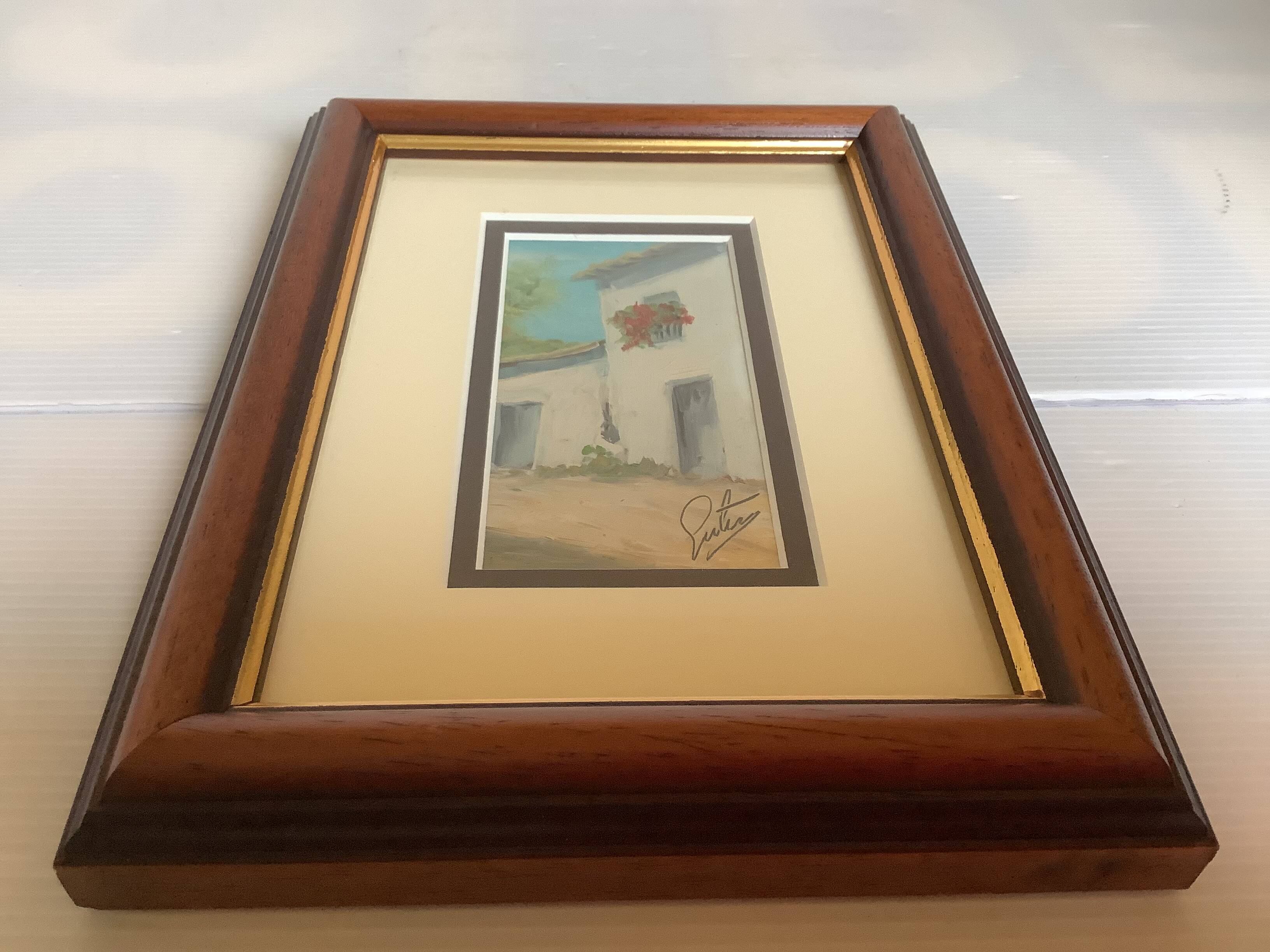 Small village painting, oil on panel, signed