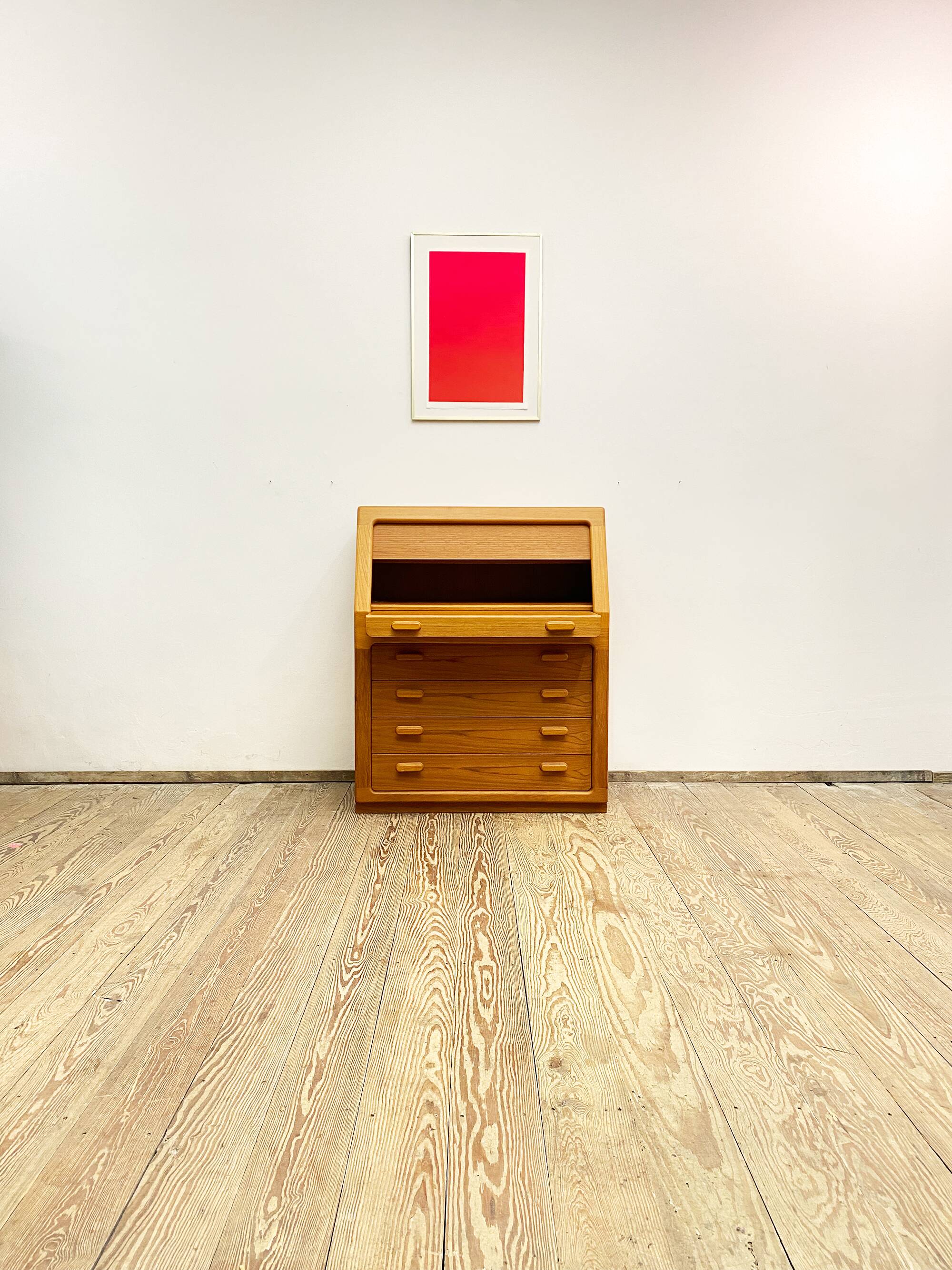 Danish Mid Century Teak Writing Cabinet, Bureau or Secretary Desk with roll top, 1960s