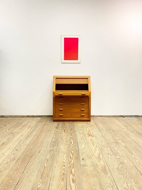 Cabinet d’écriture en teck danois du milieu du siècle, bureau ou bureau de secrétaire avec rouleau, années 1960