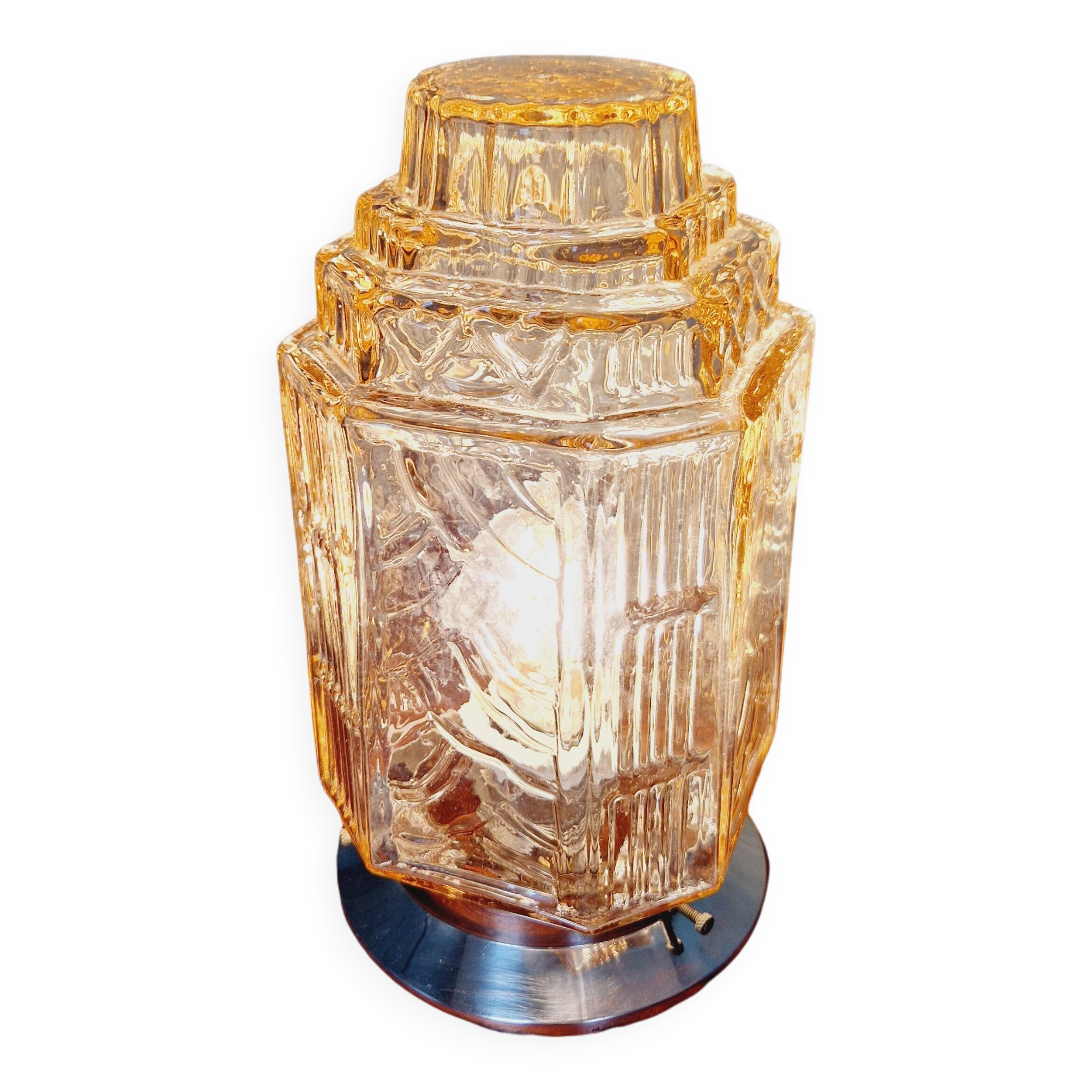 Art Deco Skyscraper Ceiling Light in Clear Pink Glass, 1920s-30s