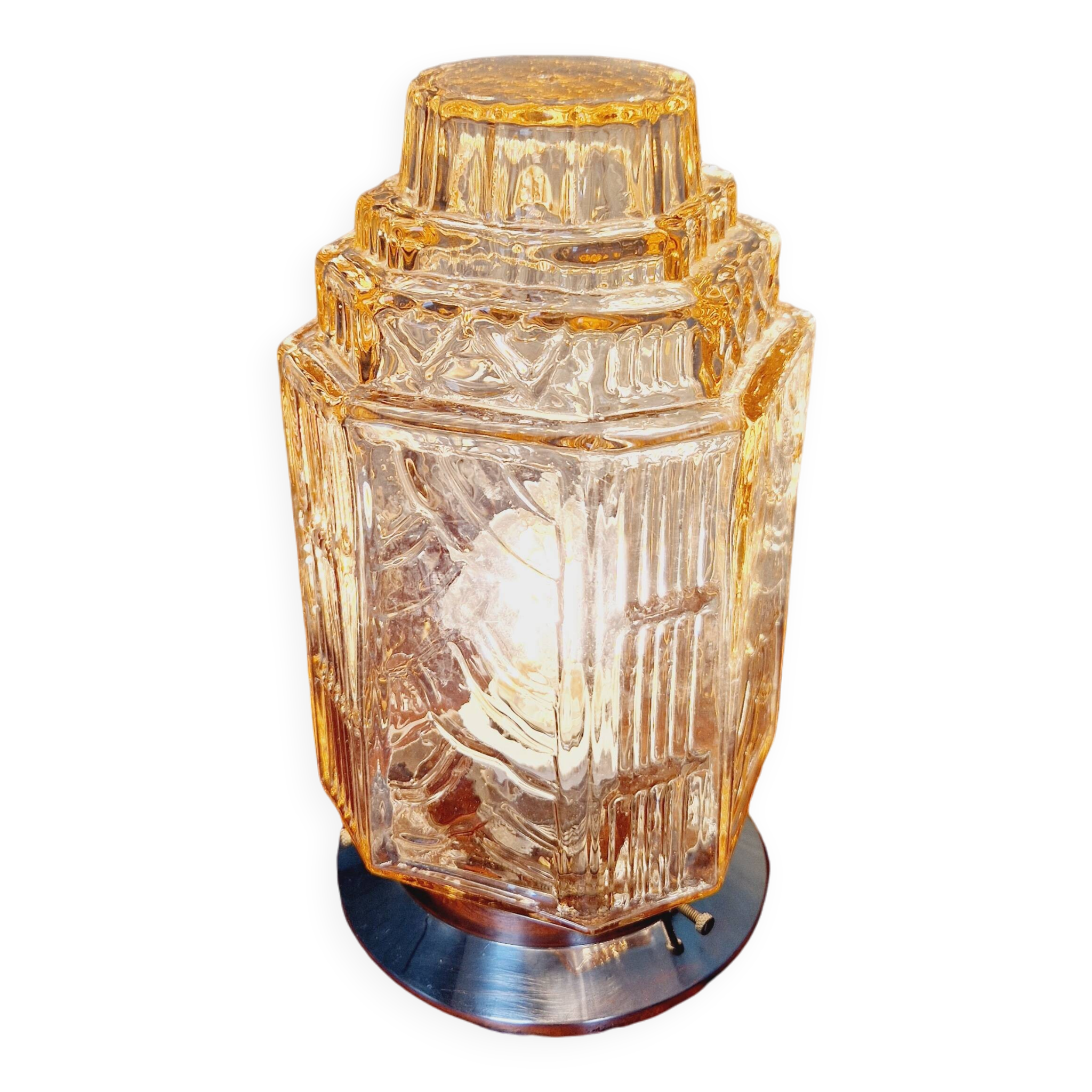 Plafonnier Art Déco Skyscraper en verre transparent rose, années 1920-30